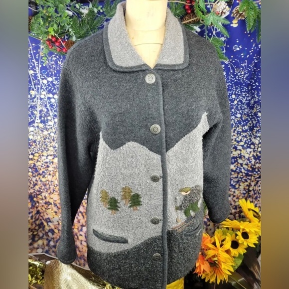 GADDY COLLECTION Vintage Wool Blend Embroidered Jacket Cardigan Sweater - Picture 4 of 10